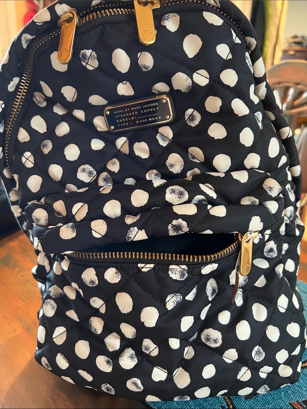 Marc by Marc Jacobs Black and White Polka Dot Quilted Backpack - Picture 5 of 6